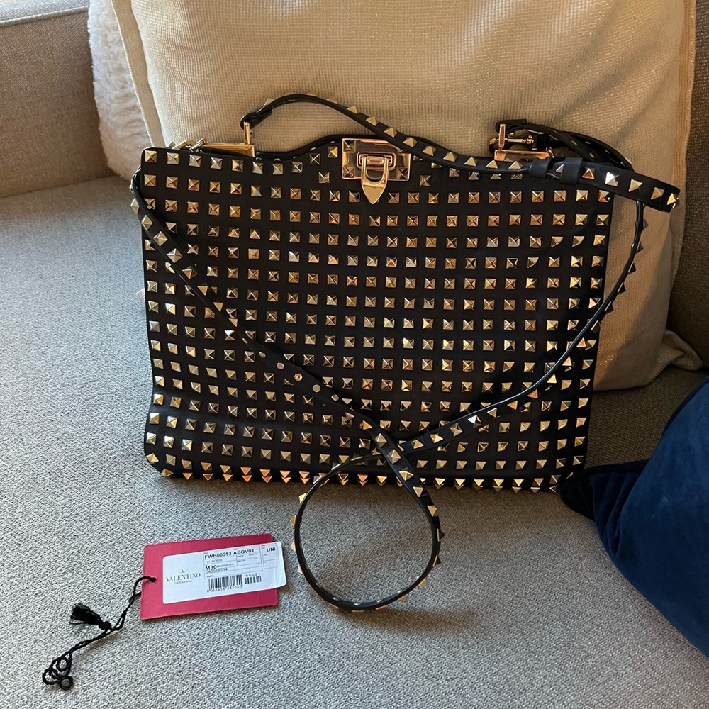 Navy Valentino Stud Shoulder Bag with Crossbody Strap
